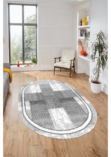 Jüt Desenli Dijital Kaymaz Yıkanabilir Oval Mutfak Yolluk Koridor Salon Halısı, O-Jüt-11-Gri, fırsatları
