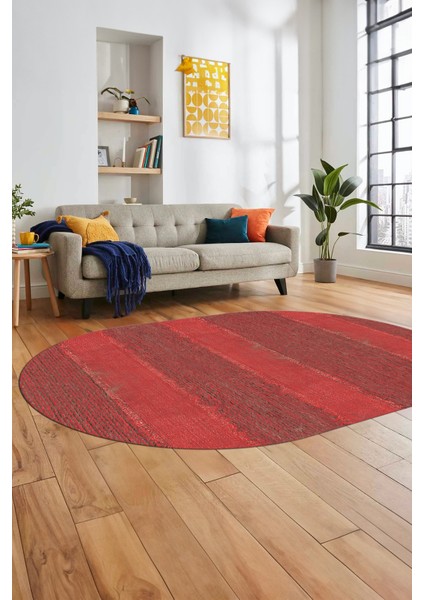 Jüt Desenli Dijital Kaymaz Yıkanabilir Modern Oval Yolluk Koridor Salon Halısı, O-Jüt-13-Kırmızı, fiyatları