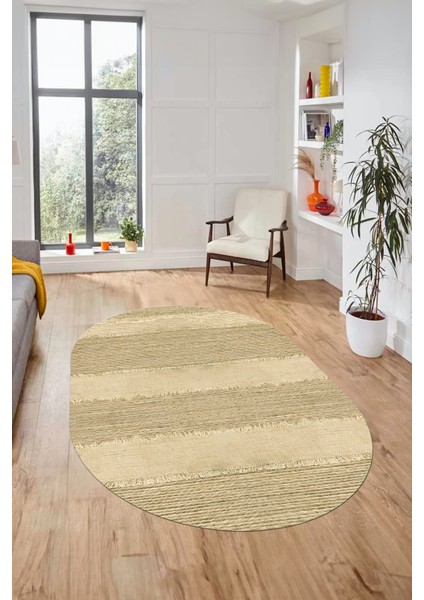Jüt Desenli Dijital Kaymaz Yıkanabilir Modern Oval Yolluk Koridor Salon Halısı, O-Jüt-13-Krem, modelleri