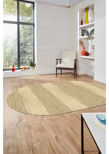 Jüt Desenli Dijital Kaymaz Yıkanabilir Modern Oval Yolluk Koridor Salon Halısı, O-Jüt-13-Krem, fırsatları