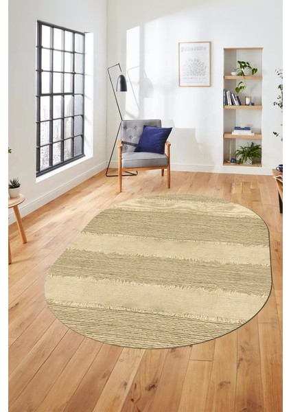 Jüt Desenli Dijital Kaymaz Yıkanabilir Modern Oval Yolluk Koridor Salon Halısı, O-Jüt-13-Krem, indirimleri