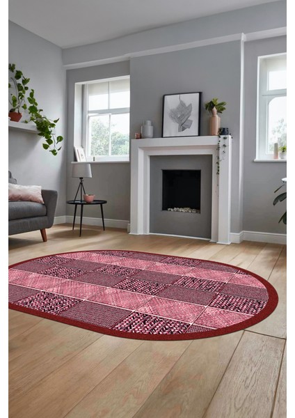 Dijital Kaymaz Yıkanabilir Jüt-Hasır Desenli Oval Mutfak Yolluk Salon Halısı, O-Jüt-02-Kırmızı, fırsatları