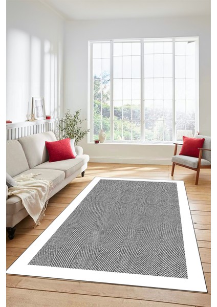 Dijital Baskılı Kaymaz Yıkanabilir Jüt-Hasır Tasarım Mutfak Yolluk Salon Halısı, Jüt-06-Gri,