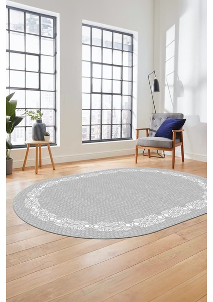 Modern Jüt Desenli Dijital Kaymaz Yıkanabilir Oval Yolluk Koridor Salon Halısı, O-Jüt-14-Gri, indirimleri