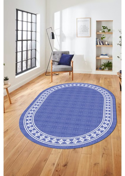 Çerçeveli Jüt-Hasır Desen Kaymaz Yıkanabilir Modern Oval Yolluk Salon Halısı, O-Jüt-20-Mavi, fiyatları