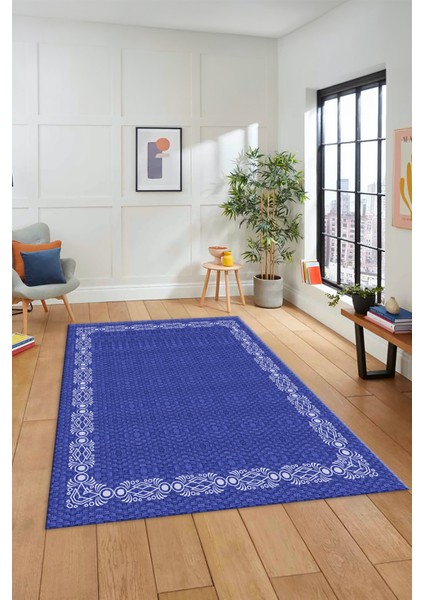 Modern Jüt-Hasır Desenli Dijital Kaymaz Yıkanabilir Yolluk Koridor Salon Halısı, Jüt-14-Mavi,