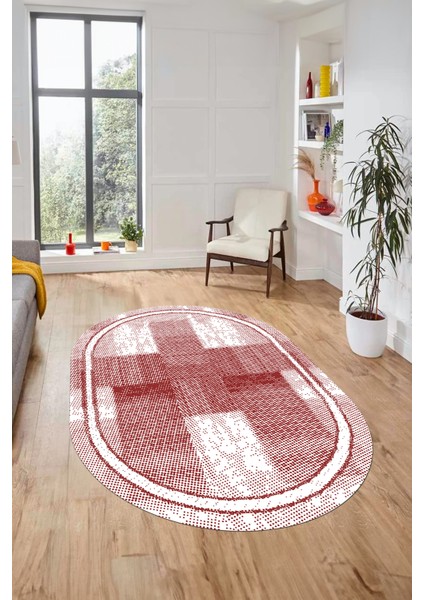 Jüt Desenli Dijital Kaymaz Yıkanabilir Oval Mutfak Yolluk Koridor Salon Halısı, O-Jüt-11-Kırmızı, fırsatları