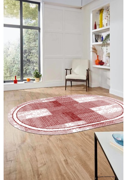 Jüt Desenli Dijital Kaymaz Yıkanabilir Oval Mutfak Yolluk Koridor Salon Halısı, O-Jüt-11-Kırmızı, indirimleri
