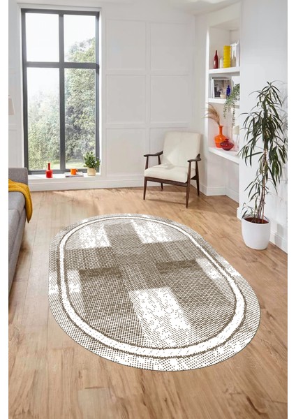 Jüt Desenli Dijital Kaymaz Yıkanabilir Oval Mutfak Yolluk Koridor Salon Halısı, O-Jüt-11-Vizon, modelleri