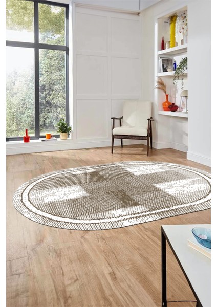 Jüt Desenli Dijital Kaymaz Yıkanabilir Oval Mutfak Yolluk Koridor Salon Halısı, O-Jüt-11-Vizon, fırsatları