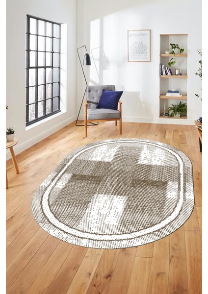 Jüt Desenli Dijital Kaymaz Yıkanabilir Oval Mutfak Yolluk Koridor Salon Halısı, O-Jüt-11-Vizon, indirimleri