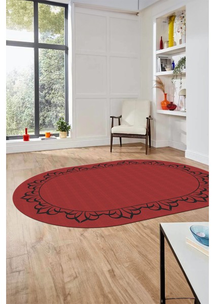 Klasik Hasır Desen Dijital Kaymaz Yıkanabilir Oval Yolluk Koridor Salon Halısı, O-18-Kırmızı, fiyatları