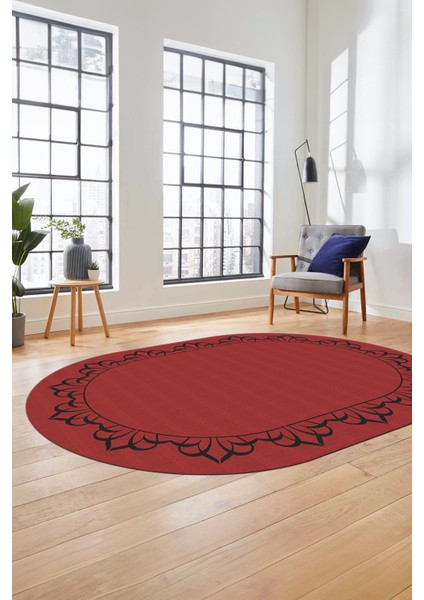 Klasik Hasır Desen Dijital Kaymaz Yıkanabilir Oval Yolluk Koridor Salon Halısı, O-18-Kırmızı, fırsatları