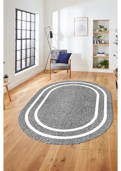 Jüt-Hasır Desen Dijital Baskı Kaymaz Yıkanabilir Oval Yolluk Koridor Salon Halısı, O-Jüt-12-Gri, indirimleri