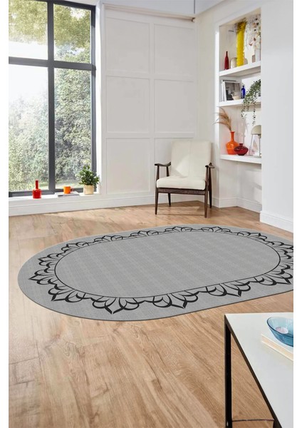 Klasik Hasır Desen Dijital Kaymaz Yıkanabilir Oval Yolluk Koridor Salon Halısı, O-18-Gri, fiyatları