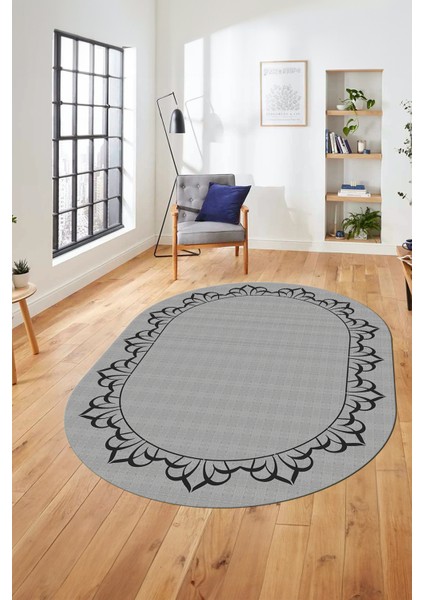 Klasik Hasır Desen Dijital Kaymaz Yıkanabilir Oval Yolluk Koridor Salon Halısı, O-18-Gri, modelleri
