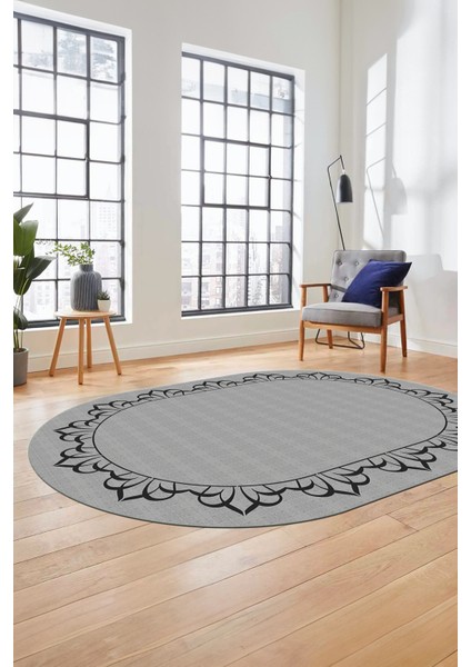 Klasik Hasır Desen Dijital Kaymaz Yıkanabilir Oval Yolluk Koridor Salon Halısı, O-18-Gri, fırsatları