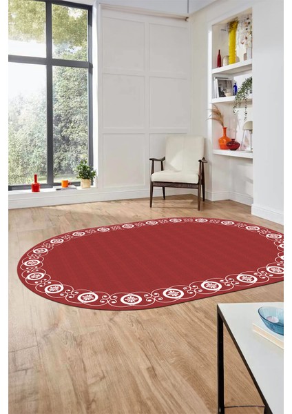 Jüt-Hasır Desen Dijital Kaymaz Yıkanabilir Oval Yolluk Koridor Salon Halısı, O-Jüt-15-Kırmızı,