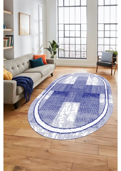 Jüt Desenli Dijital Kaymaz Yıkanabilir Oval Mutfak Yolluk Koridor Salon Halısı, O-Jüt-11-Mor,