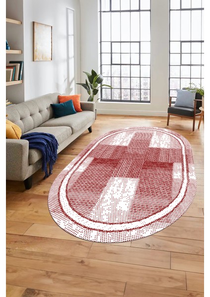 Jüt Desenli Dijital Kaymaz Yıkanabilir Oval Mutfak Yolluk Koridor Salon Halısı, O-Jüt-11-Kırmızı, fiyatları