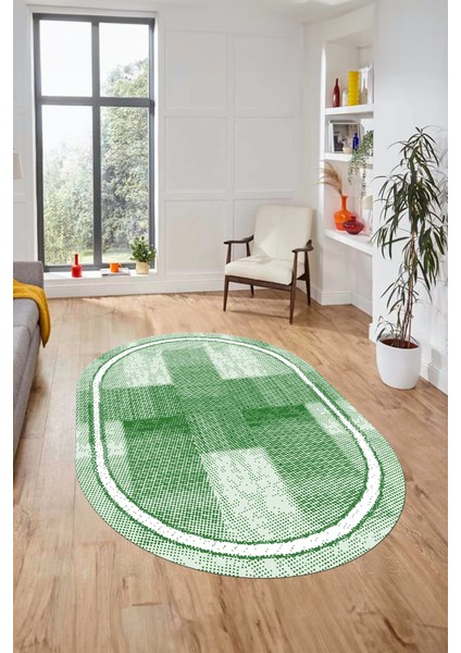 Jüt Desenli Dijital Kaymaz Yıkanabilir Oval Mutfak Yolluk Koridor Salon Halısı, O-Jüt-11-Yeşil, modelleri