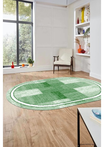 Jüt Desenli Dijital Kaymaz Yıkanabilir Oval Mutfak Yolluk Koridor Salon Halısı, O-Jüt-11-Yeşil, fırsatları