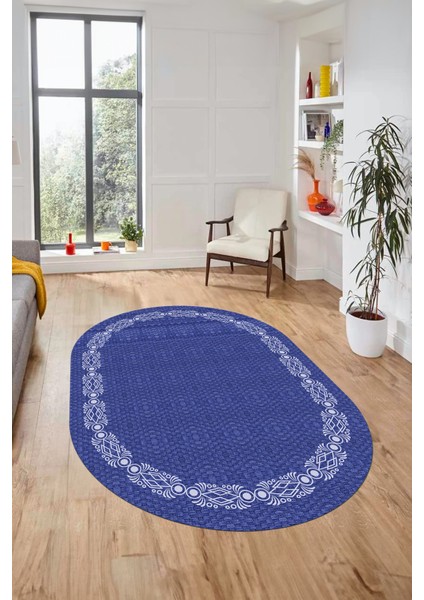 Modern Jüt Desenli Dijital Kaymaz Yıkanabilir Oval Yolluk Koridor Salon Halısı, O-Jüt-14-Mavi, fiyatları