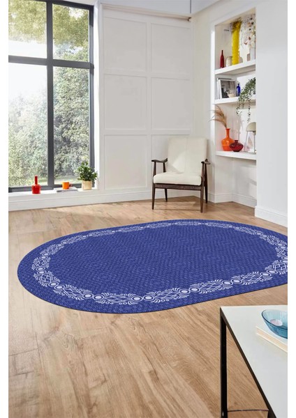 Modern Jüt Desenli Dijital Kaymaz Yıkanabilir Oval Yolluk Koridor Salon Halısı, O-Jüt-14-Mavi, modelleri