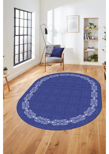 Modern Jüt Desenli Dijital Kaymaz Yıkanabilir Oval Yolluk Koridor Salon Halısı, O-Jüt-14-Mavi, fırsatları