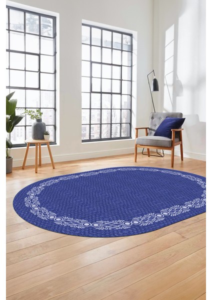 Modern Jüt Desenli Dijital Kaymaz Yıkanabilir Oval Yolluk Koridor Salon Halısı, O-Jüt-14-Mavi, indirimleri