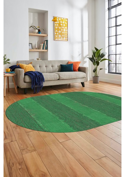 Jüt Desenli Dijital Kaymaz Yıkanabilir Modern Oval Yolluk Koridor Salon Halısı, O-Jüt-13-Yeşil,