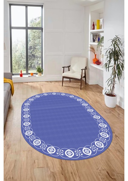 Jüt-Hasır Desen Dijital Kaymaz Yıkanabilir Oval Yolluk Koridor Salon Halısı, O-Jüt-15-Mavi, fiyatları