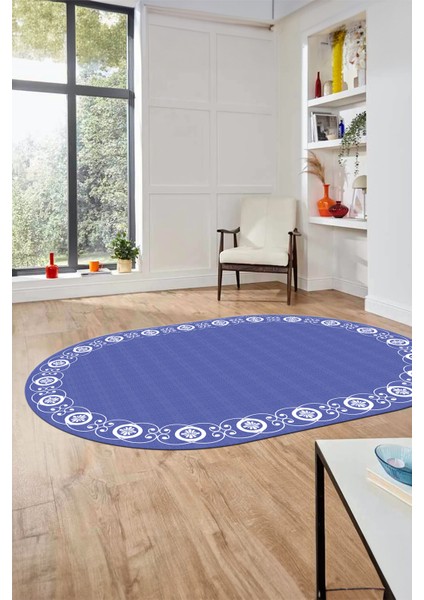 Jüt-Hasır Desen Dijital Kaymaz Yıkanabilir Oval Yolluk Koridor Salon Halısı, O-Jüt-15-Mavi, modelleri