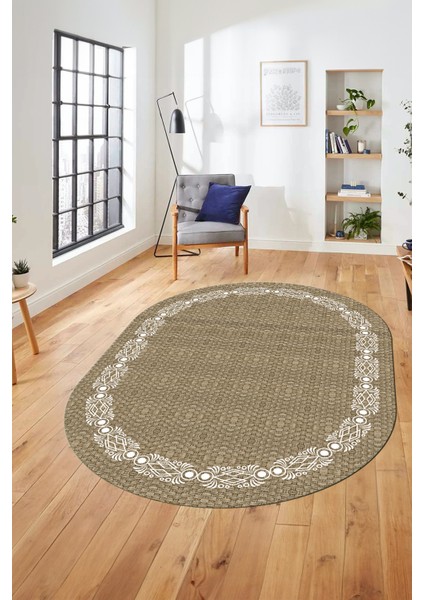 Modern Jüt Desenli Dijital Kaymaz Yıkanabilir Oval Yolluk Koridor Salon Halısı, O-Jüt-14-Vizon, fırsatları