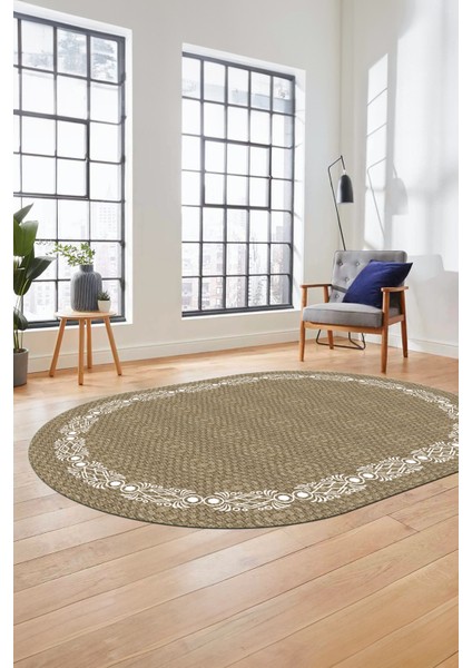 Modern Jüt Desenli Dijital Kaymaz Yıkanabilir Oval Yolluk Koridor Salon Halısı, O-Jüt-14-Vizon, indirimleri