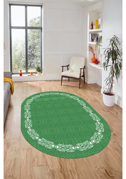 Modern Jüt Desenli Dijital Kaymaz Yıkanabilir Oval Yolluk Koridor Salon Halısı, O-Jüt-14-Yeşil, fiyatları