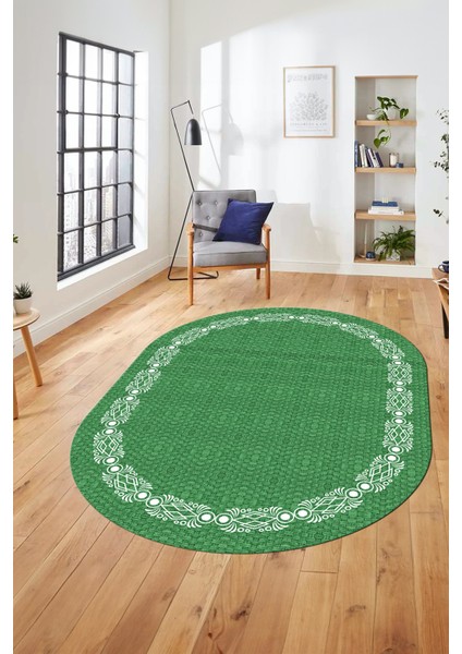 Modern Jüt Desenli Dijital Kaymaz Yıkanabilir Oval Yolluk Koridor Salon Halısı, O-Jüt-14-Yeşil, fırsatları