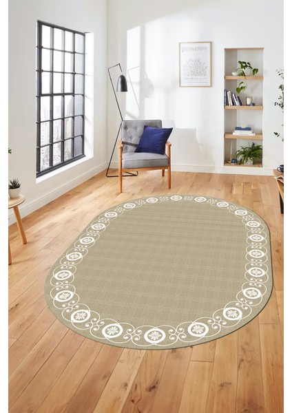 Jüt-Hasır Desen Dijital Kaymaz Yıkanabilir Oval Yolluk Koridor Salon Halısı, O-Jüt-15-Krem, fırsatları