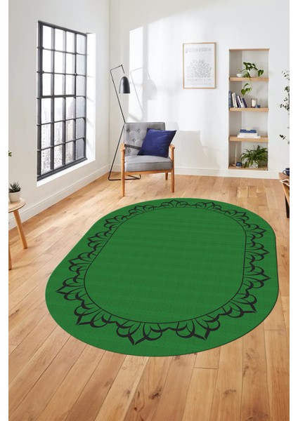 Klasik Hasır Desen Dijital Kaymaz Yıkanabilir Oval Yolluk Koridor Salon Halısı, O-18-Yeşil, fiyatları