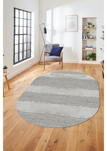Jüt Desenli Dijital Kaymaz Yıkanabilir Modern Oval Yolluk Koridor Salon Halısı, O-Jüt-13-Gri, indirimleri