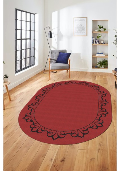 Klasik Hasır Desen Dijital Kaymaz Yıkanabilir Oval Yolluk Koridor Salon Halısı, O-18-Kırmızı, modelleri
