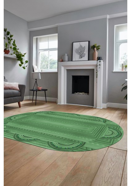 Dijital Kaymaz Yıkanabilir Modern Jüt-Hasır Desen Oval Mutfak Yolluk Salon Halısı, O-Jüt-08-Yeşil, fiyatları