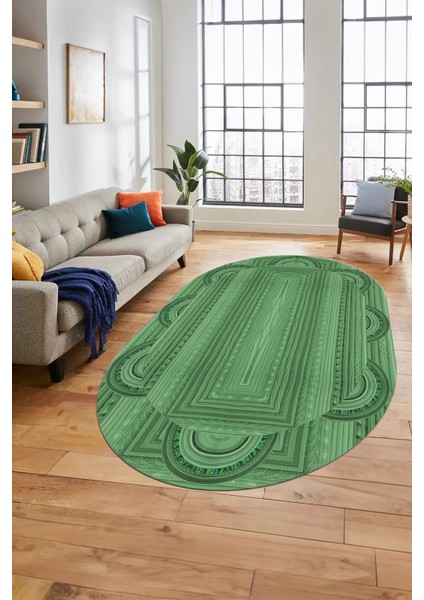 Dijital Kaymaz Yıkanabilir Modern Jüt-Hasır Desen Oval Mutfak Yolluk Salon Halısı, O-Jüt-08-Yeşil, modelleri