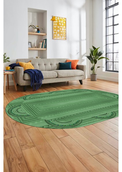 Dijital Kaymaz Yıkanabilir Modern Jüt-Hasır Desen Oval Mutfak Yolluk Salon Halısı, O-Jüt-08-Yeşil, fırsatları