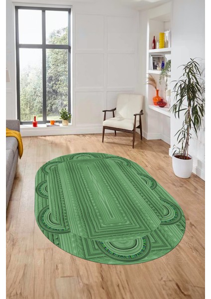 Dijital Kaymaz Yıkanabilir Modern Jüt-Hasır Desen Oval Mutfak Yolluk Salon Halısı, O-Jüt-08-Yeşil, indirimleri