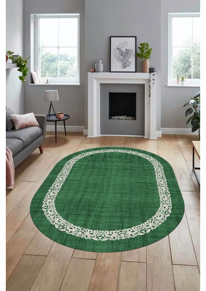 Dijital Kaymaz Yıkanabilir Jüt-Hasır Desen Modern Oval Mutfak Yolluk Salon Halısı, O-Jüt-04-Yeşil, fiyatları