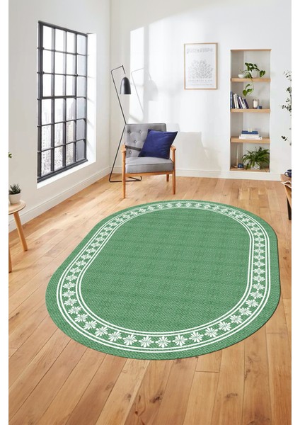 Çerçeveli Jüt-Hasır Desen Kaymaz Yıkanabilir Modern Oval Yolluk Salon Halısı, O-Jüt-20-Yeşil, fiyatları