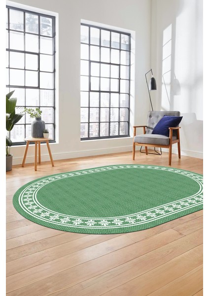 Çerçeveli Jüt-Hasır Desen Kaymaz Yıkanabilir Modern Oval Yolluk Salon Halısı, O-Jüt-20-Yeşil, modelleri