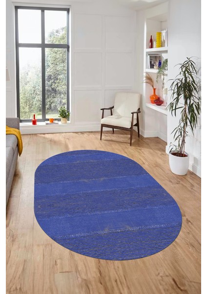 Jüt Desenli Dijital Kaymaz Yıkanabilir Modern Oval Yolluk Koridor Salon Halısı, O-Jüt-13-Mavi, modelleri