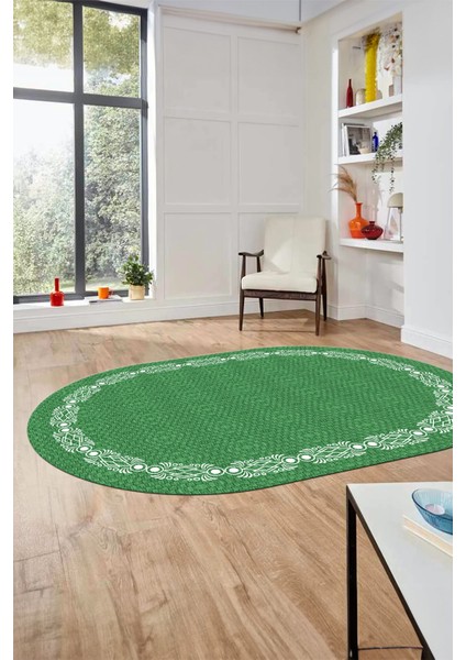Modern Jüt Desenli Dijital Kaymaz Yıkanabilir Oval Yolluk Koridor Salon Halısı, O-Jüt-14-Yeşil, modelleri